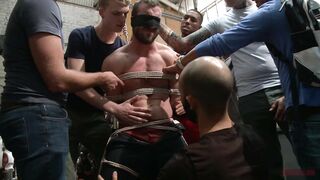 Muscled mechanic, bound, fucked from both ends